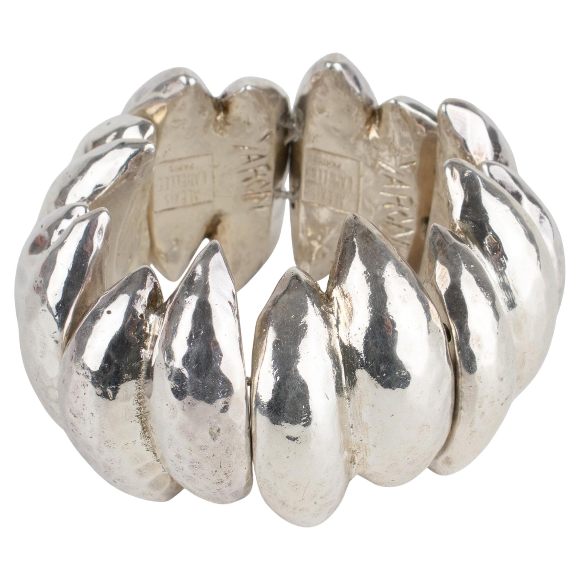 Alexis Lahellec Paris Silver Plate Resin Brutalist Link Stretch Bracelet For Sale