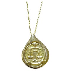 Alexis Laurel Libra Zodiac Coin, Tear Necklace, Solid 14k Gold with Birthstone