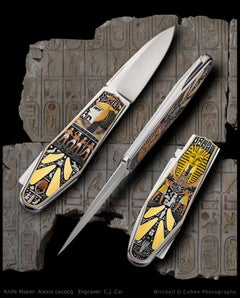 Alexis Lecocq Folder Knife Engraver: C.J. Cai, 22kt Egyptian Engraving
