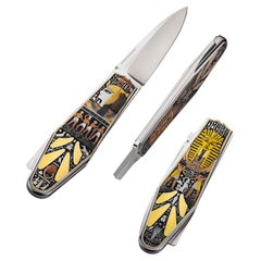 Alexis Lecocq Folder Knife Engraver: C.J. Cai, 22kt Egyptian Engraving