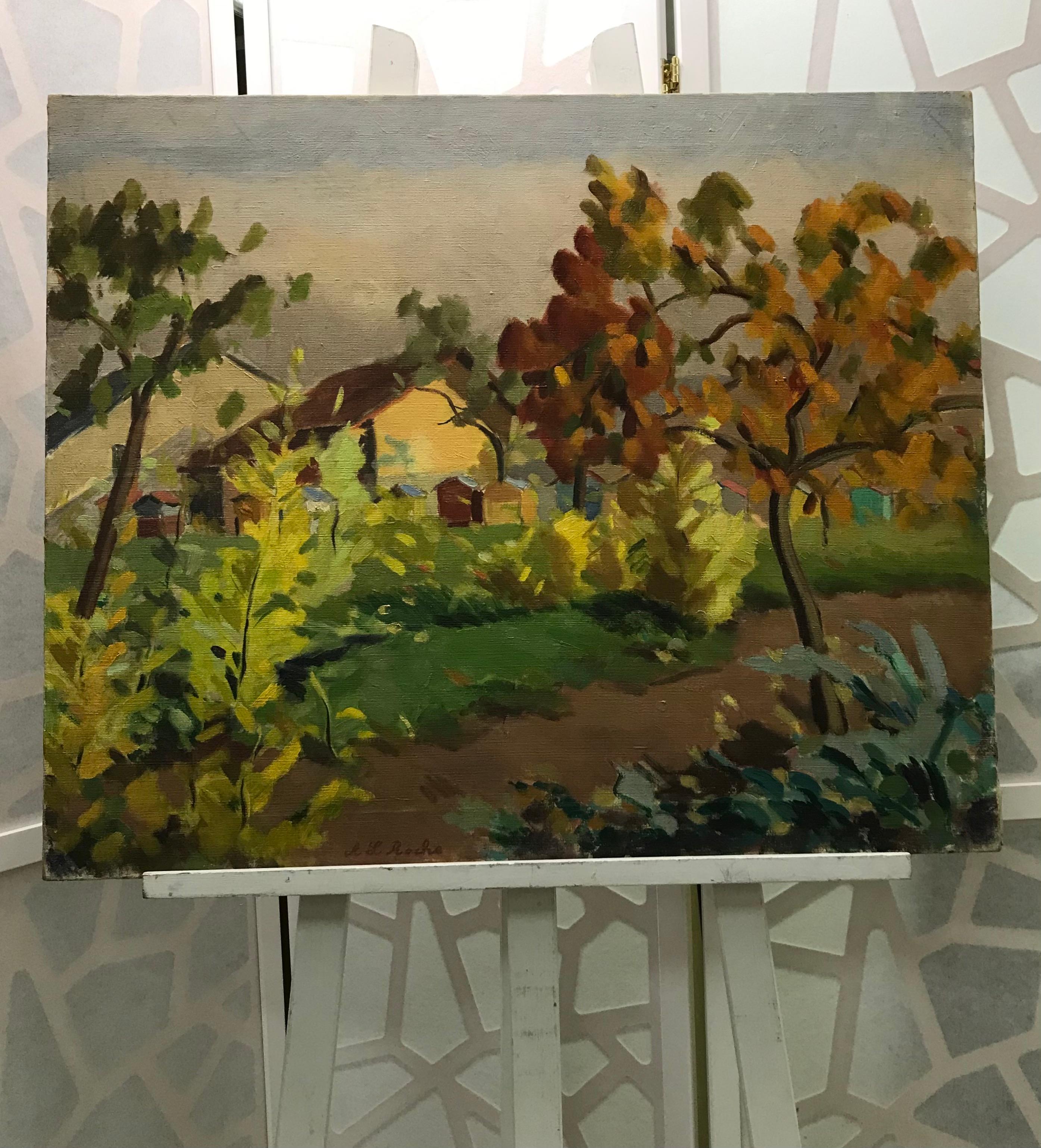 Autumn landscape - Painting by Alexis Louis Roche