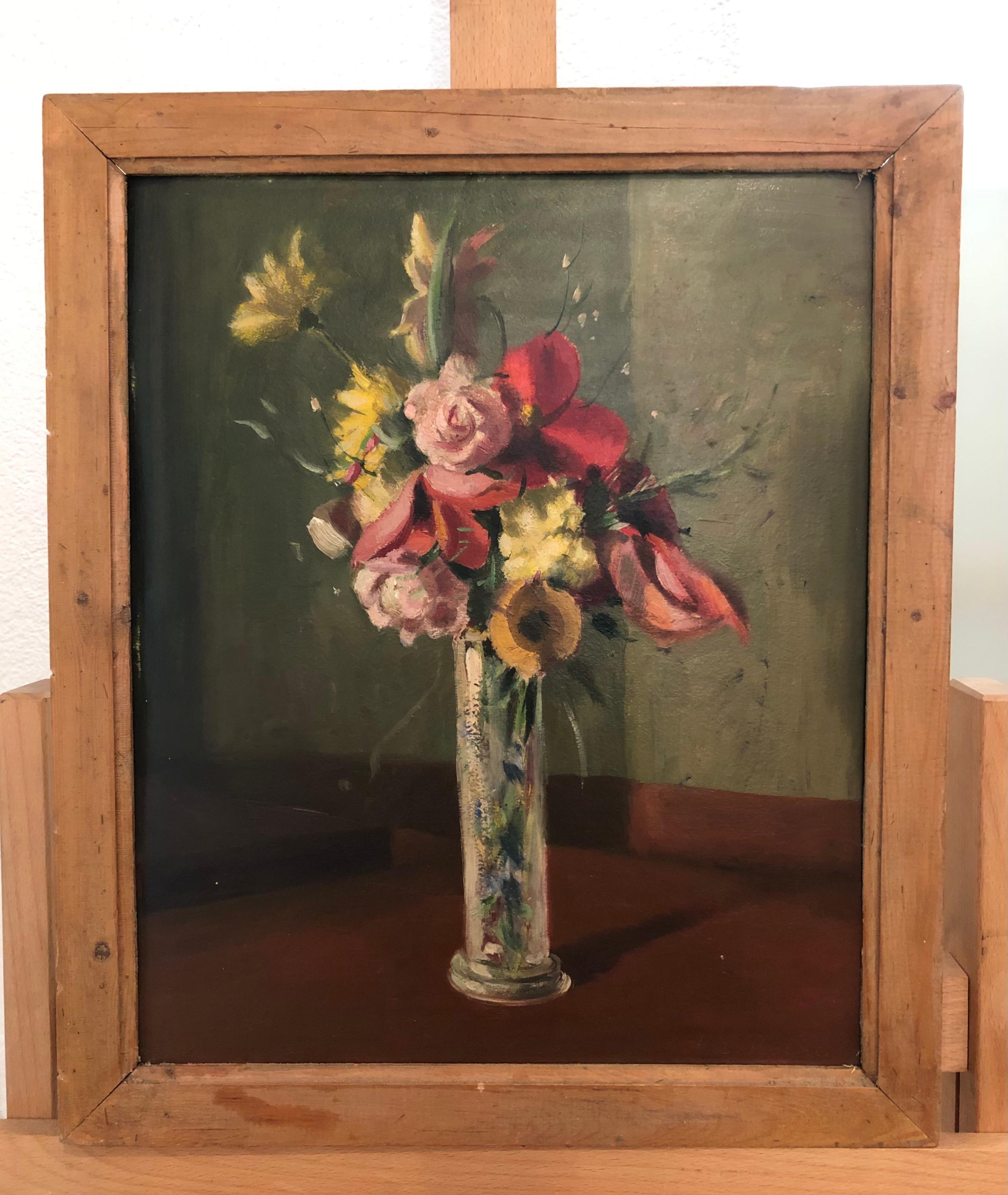 Bouquet in its vase - Painting by Alexis Louis Roche