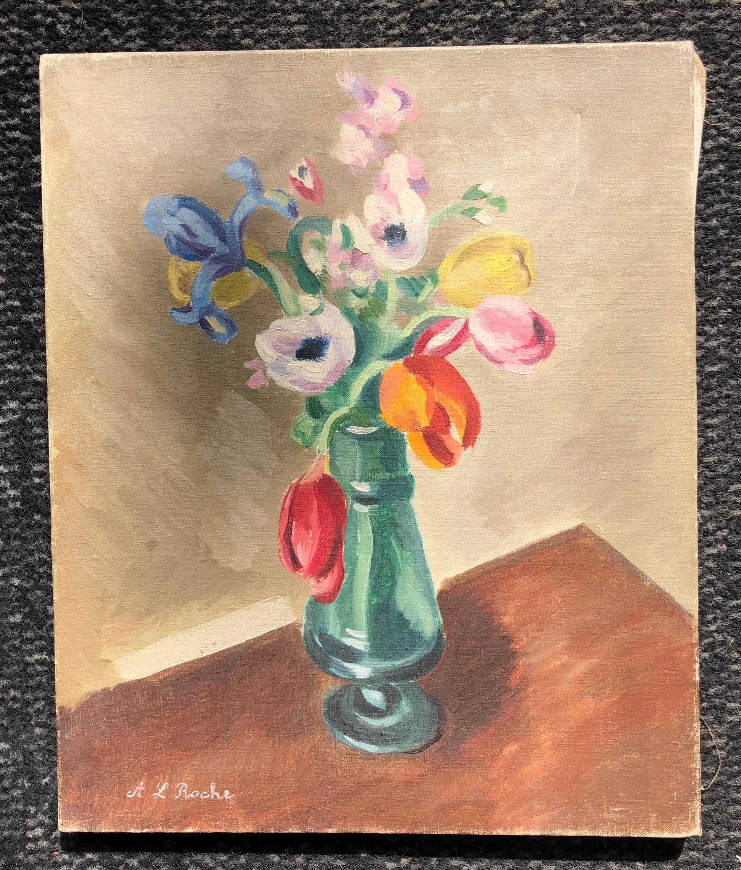 Bouquet of flowers - Painting by Alexis Louis Roche