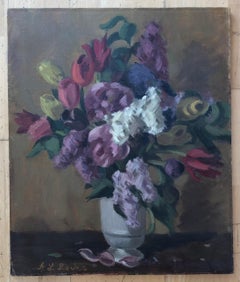 Bouquet of Flowers Oil Painting, Modern Still-Life, Mid-20th Century