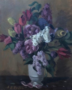 Bouquet of flowers, tulips, lilacs and peonies