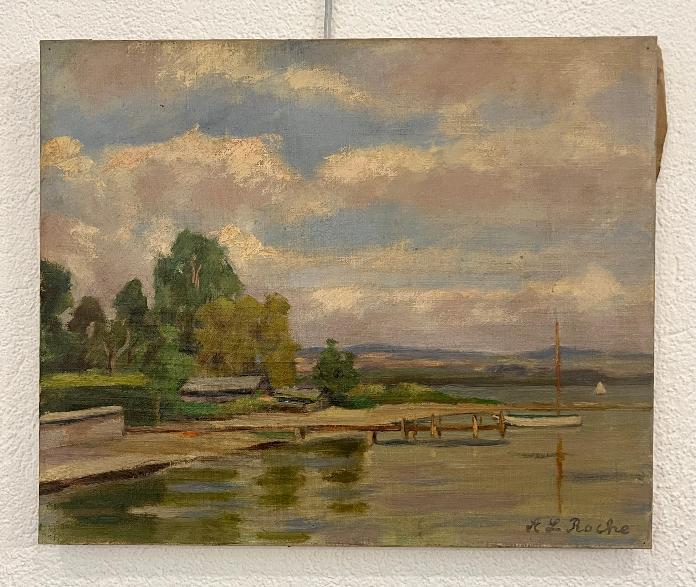 Lakeside Geneva - Painting di Alexis Louis Roche