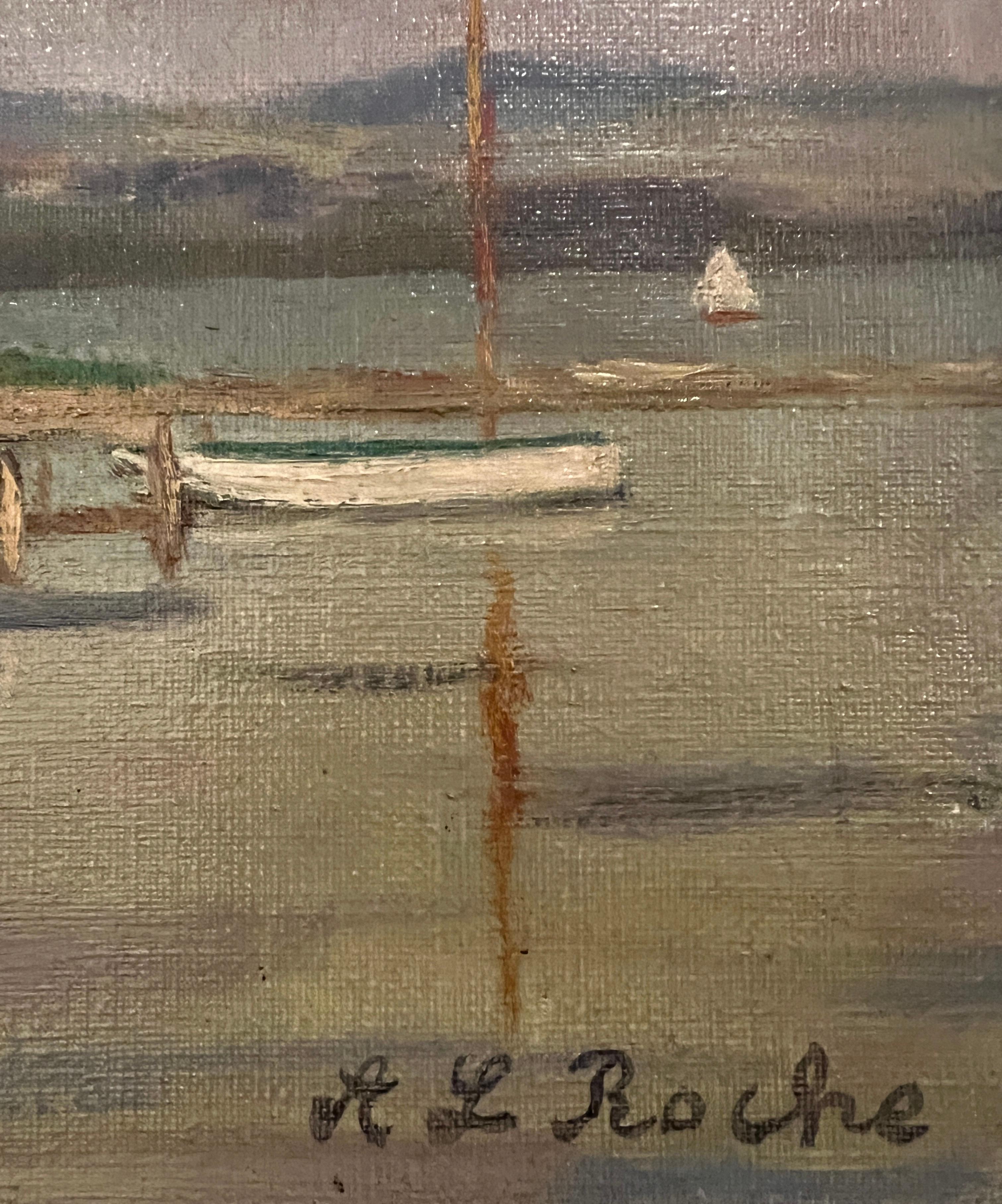 Lakeside Geneva - Landscape Painting Marrone di Alexis Louis Roche