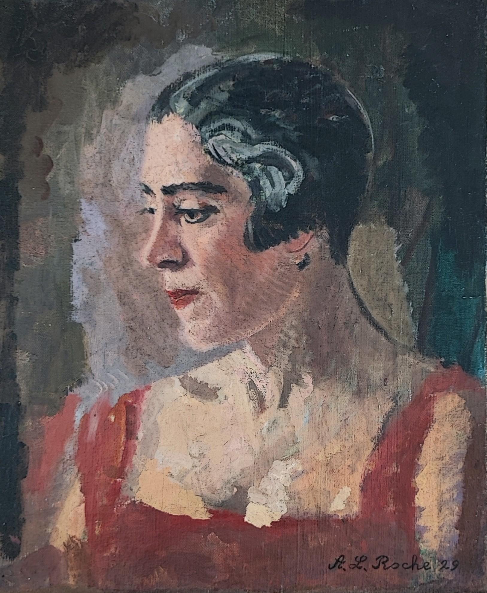 Portrait Painting Alexis Louis Roche - Portrait de jeune femme, style cheveux des années 20