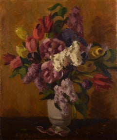 Post-Impressionist Floral Still Life with Tulips, Peonies and Lilacs