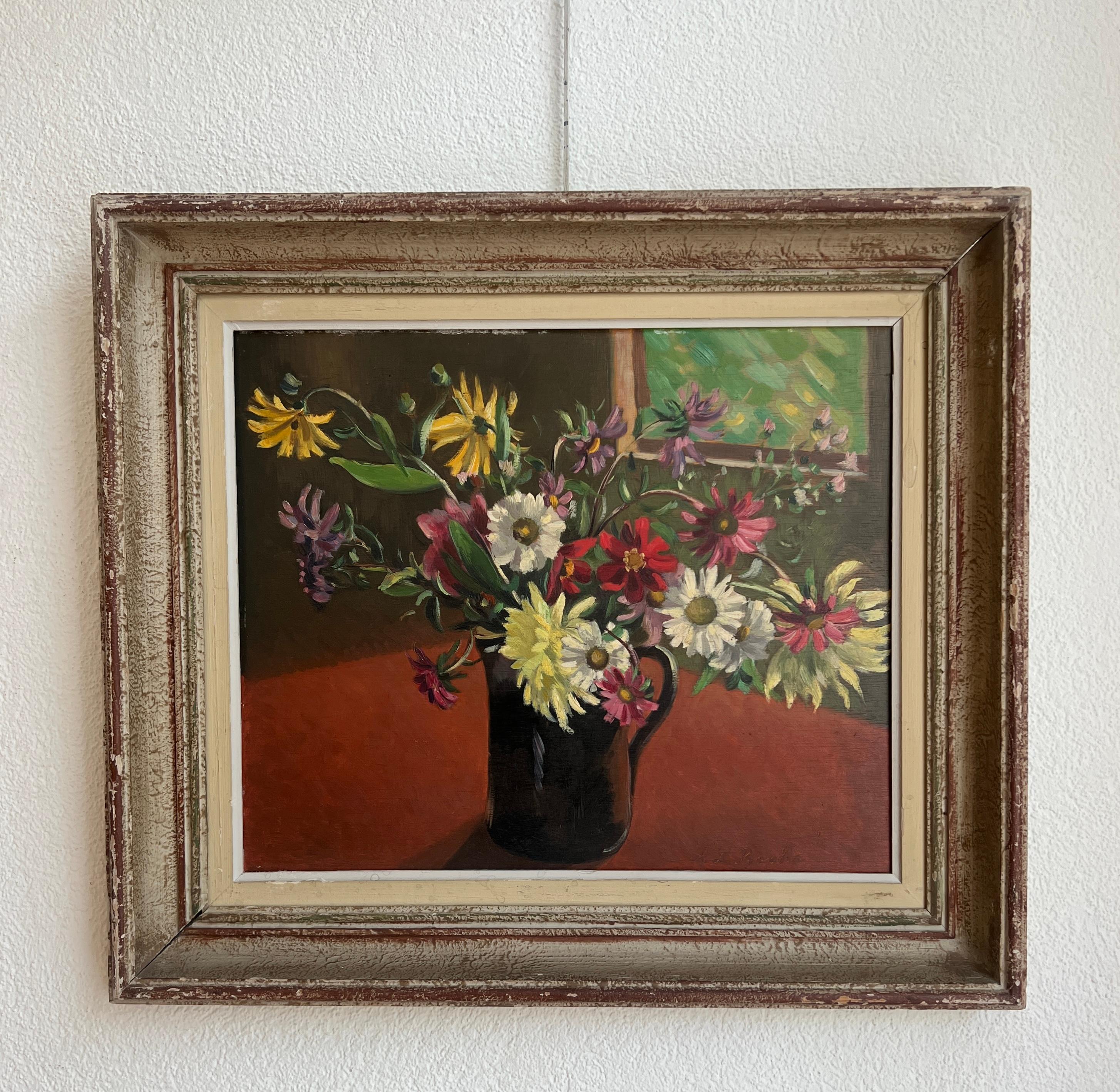 Spring bouquet in carafe - Painting by Alexis Louis Roche