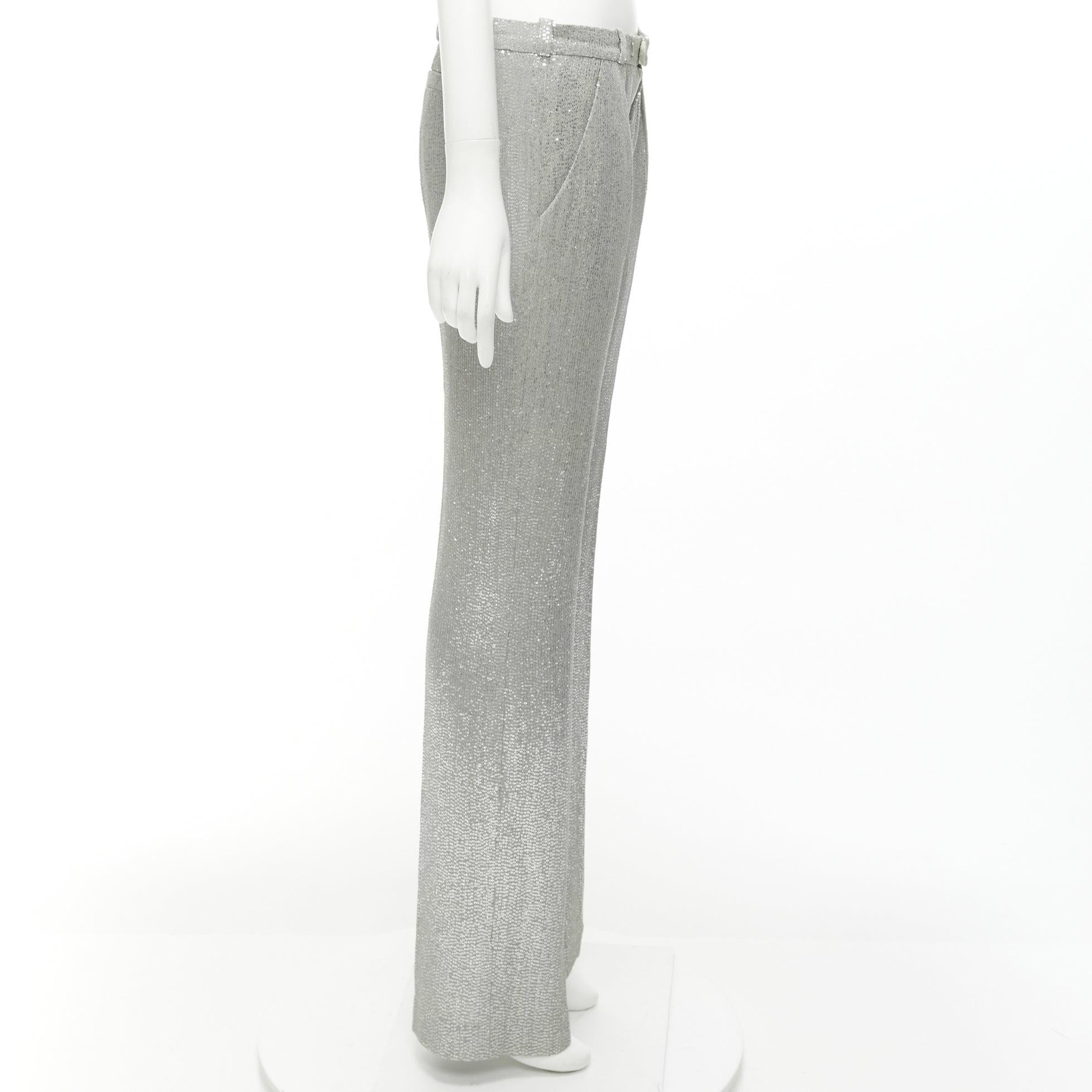 Women's ALEXIS MABILLE 100% silk silver sequinned straight leg trouser pants FR36 S For Sale