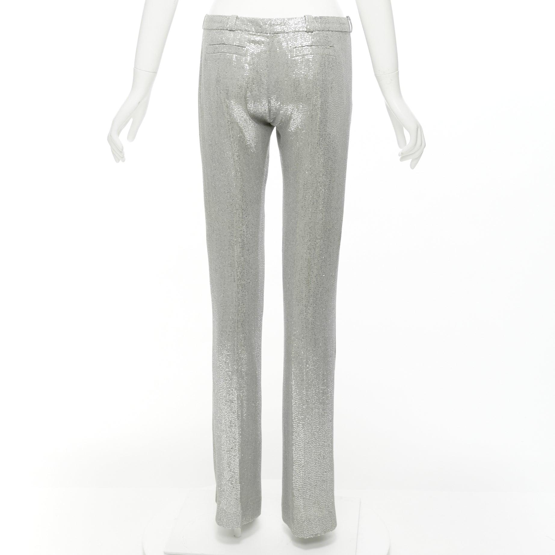 ALEXIS MABILLE 100% silk silver sequinned straight leg trouser pants FR36 S For Sale 1