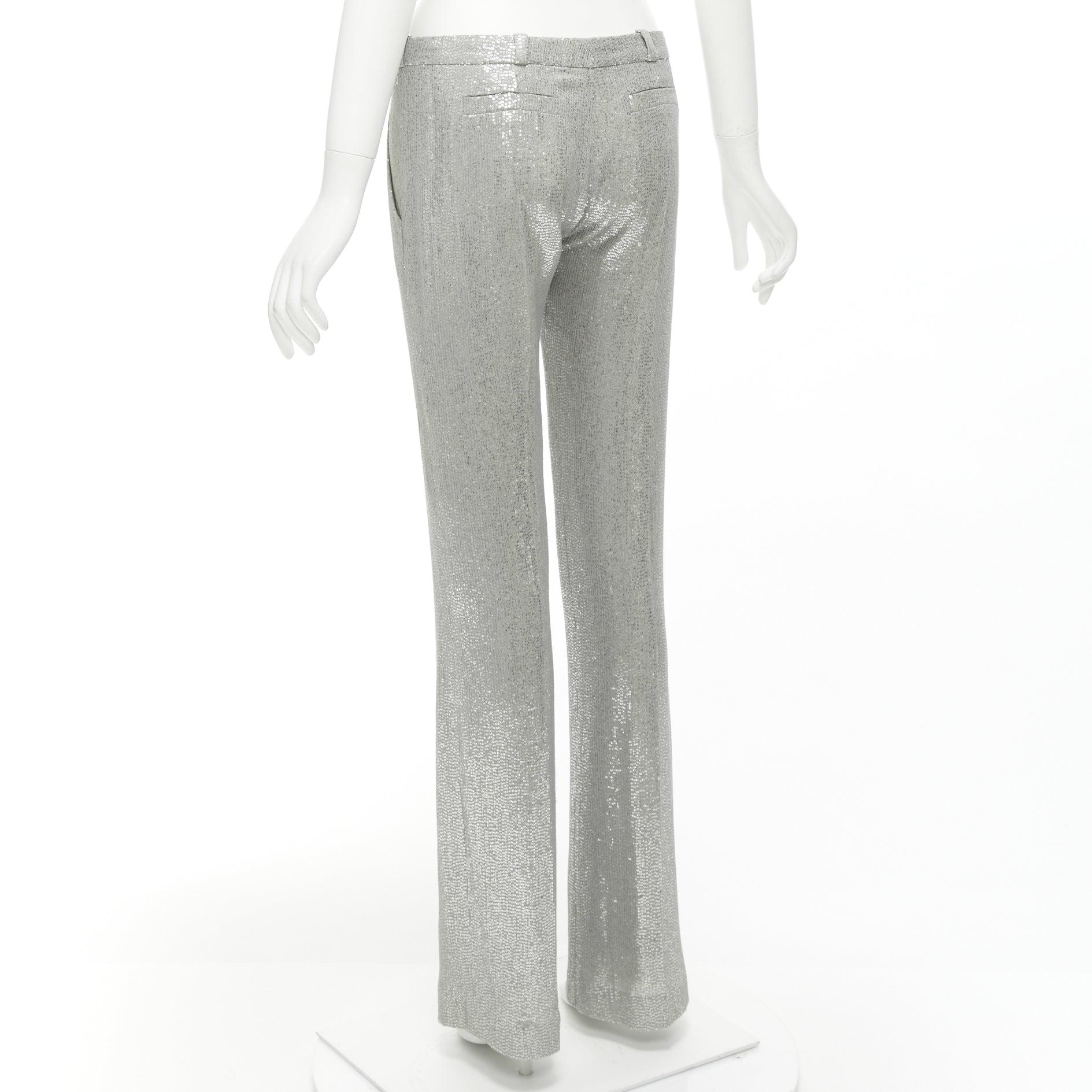 ALEXIS MABILLE 100% silk silver sequinned straight leg trouser pants FR36 S For Sale 2
