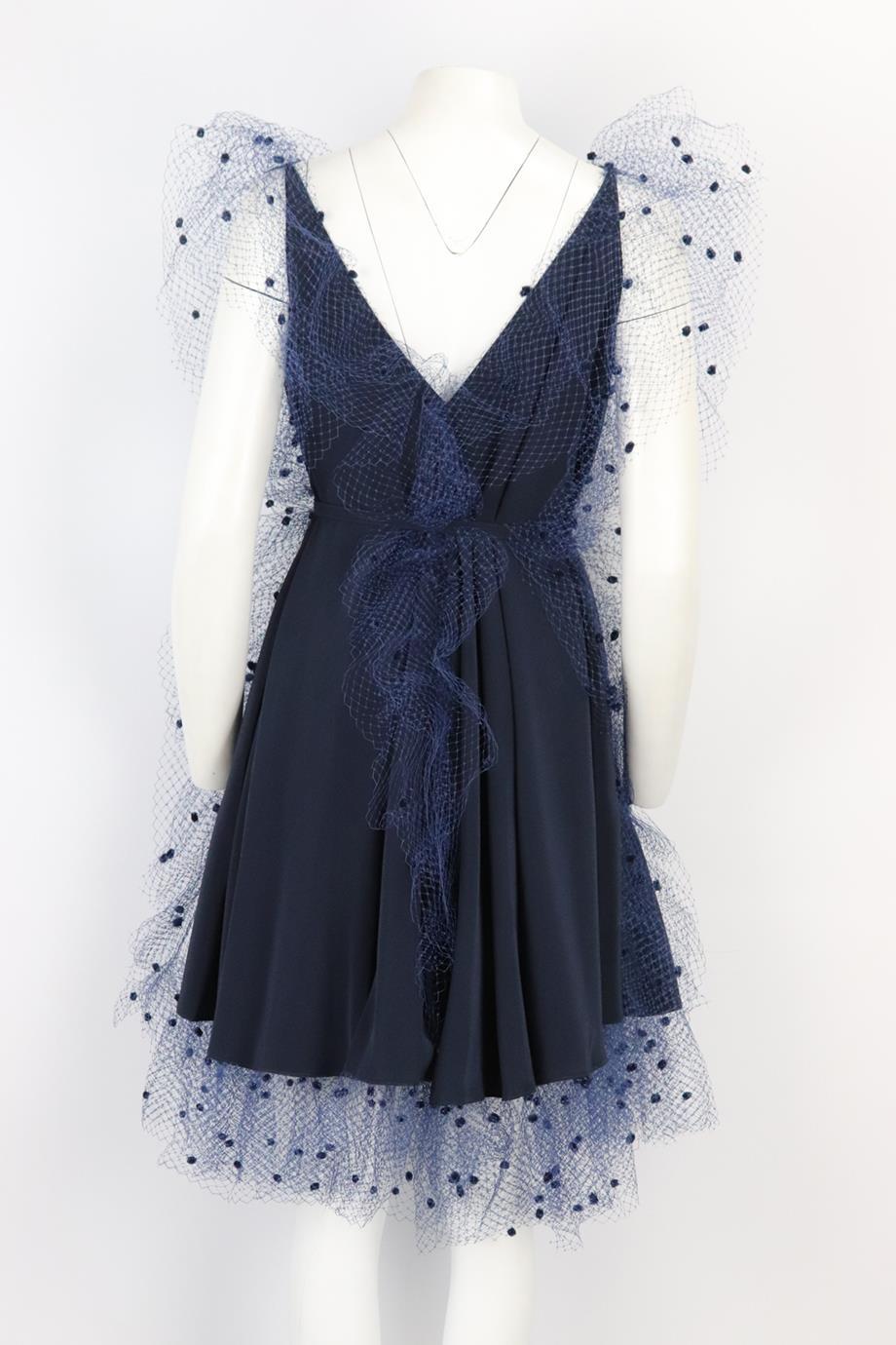 Women's Alexis Mabille Embellished Belted Voile Trimmed Crepe Mini Dress Fr 36 Uk 8