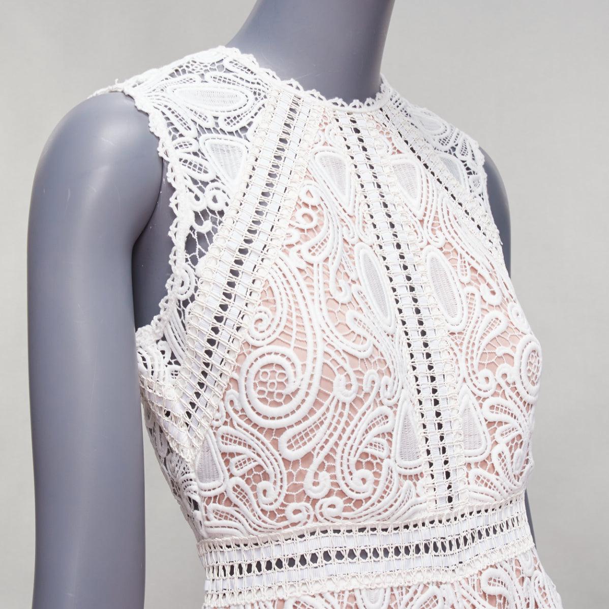 ALEXIS Makenna white paisley lace nude eyelet trim bridal playsuit romper S
Reference: LACG/A00383
Brand: Alexis
Model: Makenna
Material: Polyester
Color: White, Nude
Pattern: Lace
Closure: Zip
Lining: Nude Fabric
Extra Details: Back zip. Nude