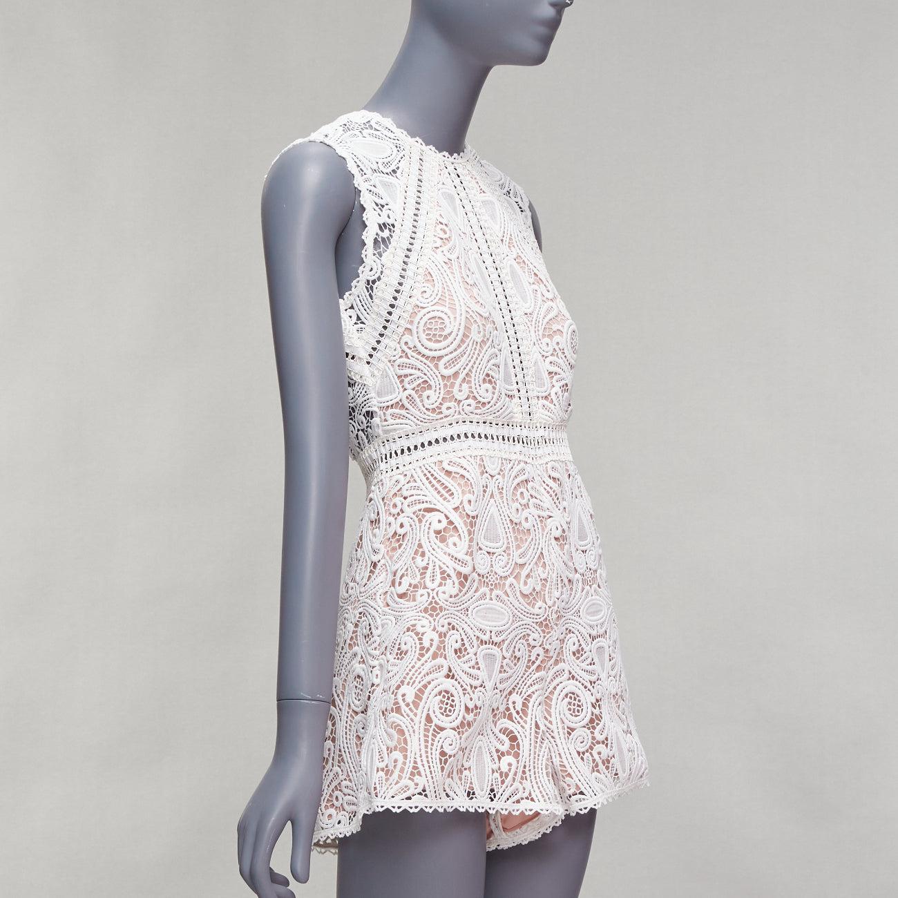 Gray ALEXIS Makenna white paisley lace nude eyelet trim bridal playsuit romper S For Sale