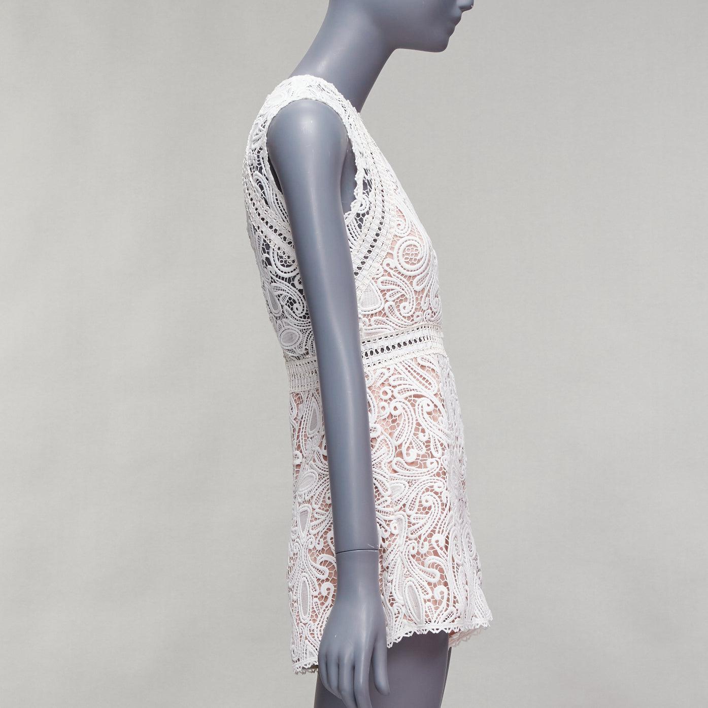 ALEXIS Makenna white paisley lace nude eyelet trim bridal playsuit romper S In New Condition For Sale In Hong Kong, NT