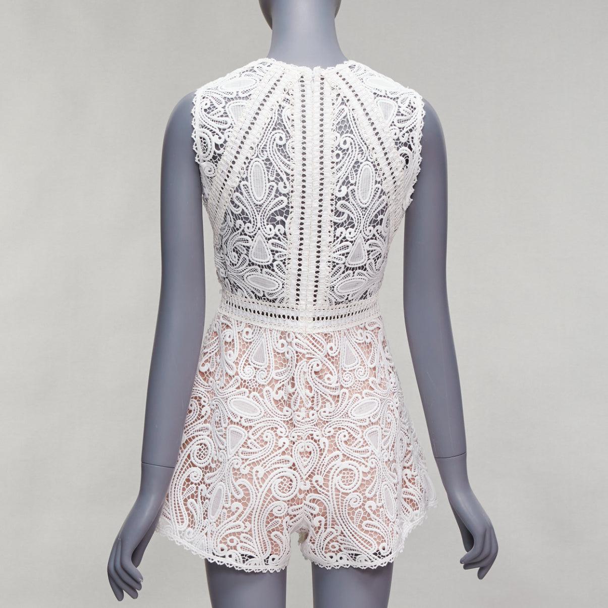 Women's ALEXIS Makenna white paisley lace nude eyelet trim bridal playsuit romper S For Sale