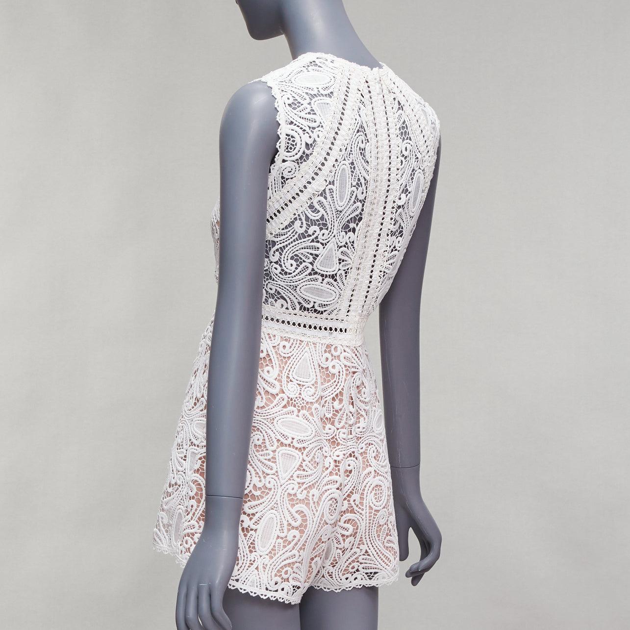 ALEXIS Makenna white paisley lace nude eyelet trim bridal playsuit romper S For Sale 1