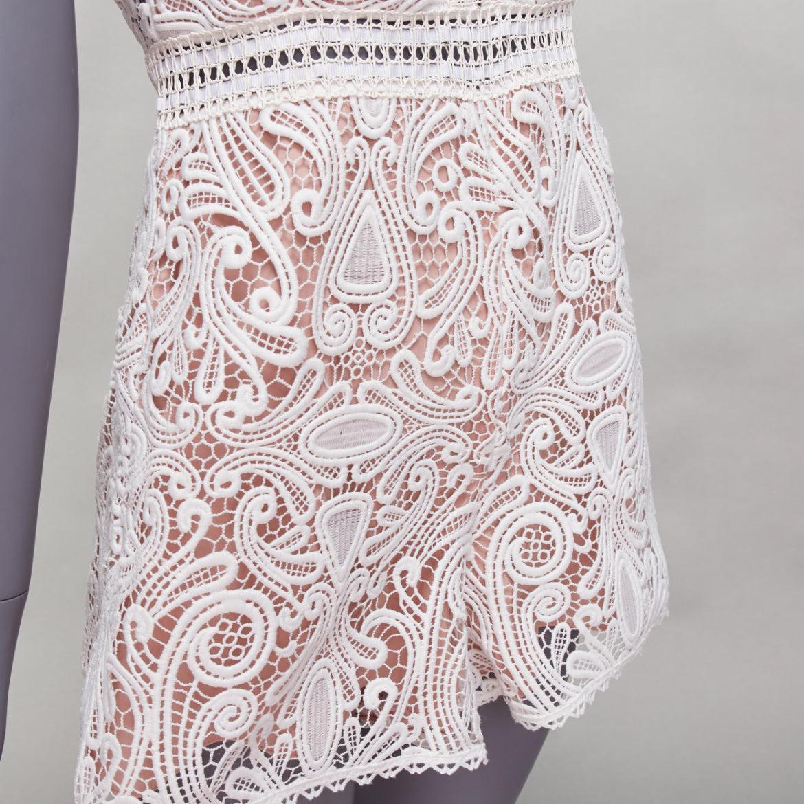 ALEXIS Makenna white paisley lace nude eyelet trim bridal playsuit romper S For Sale 2