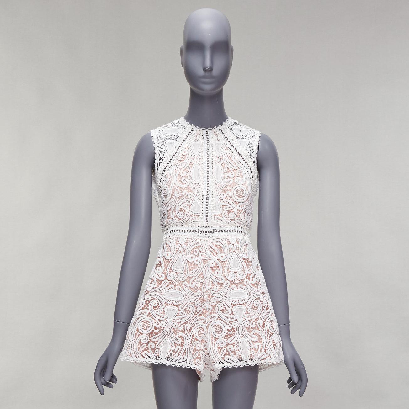 ALEXIS Makenna white paisley lace nude eyelet trim bridal playsuit romper S For Sale 4