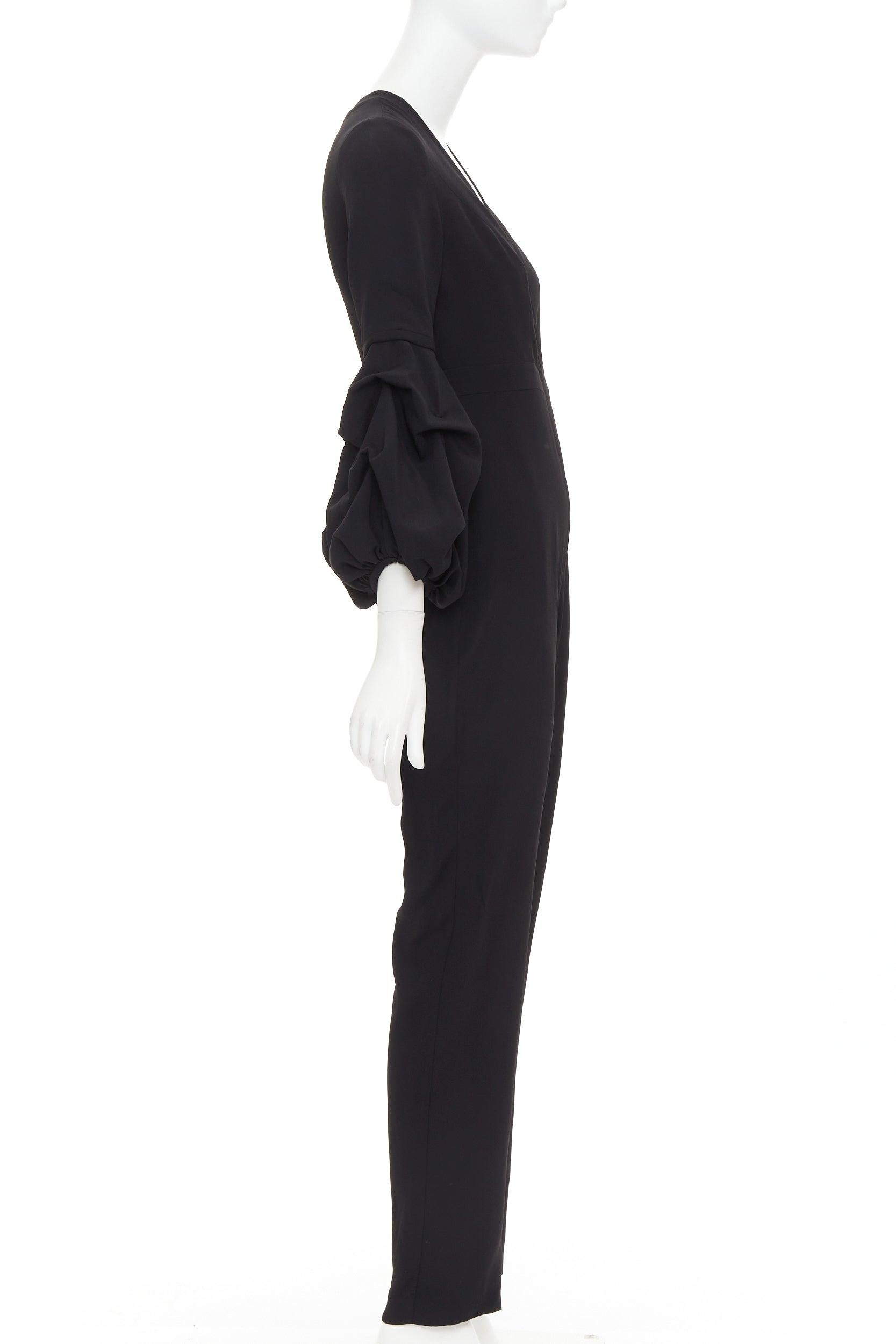 ALEXIS Maximila ruched sleeves skinny leg crepe black tapered jumpsuit XS In Excellent Condition For Sale In Hong Kong, NT