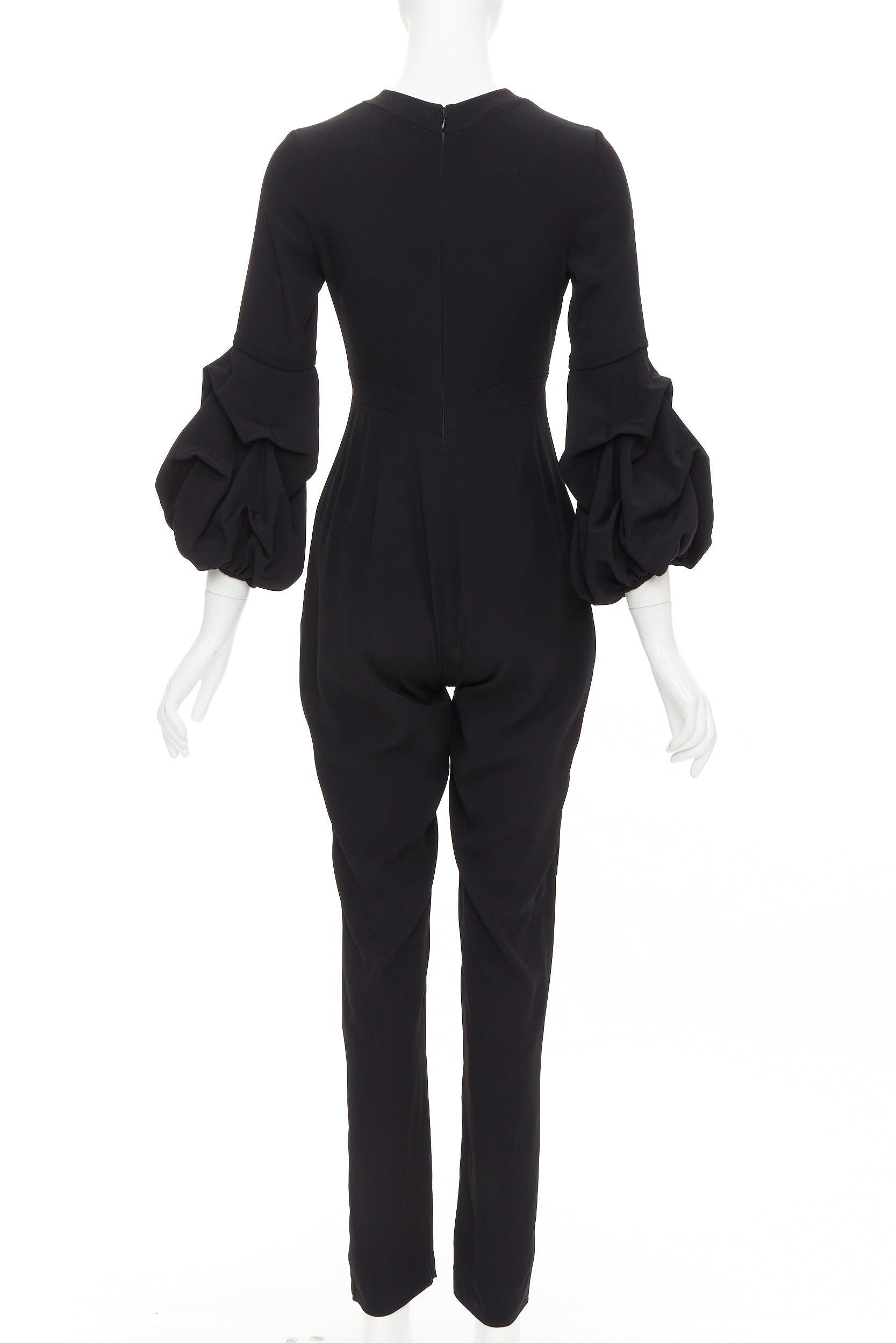 Women's ALEXIS Maximila ruched sleeves skinny leg crepe black tapered jumpsuit XS For Sale