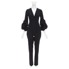 ALEXIS Maximila ruched sleeves skinny leg crepe black tapered jumpsuit XS