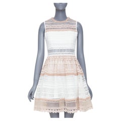 ALEXIS Melania Embroidered Lace Cutout Fit Flare Dress white nude dress S