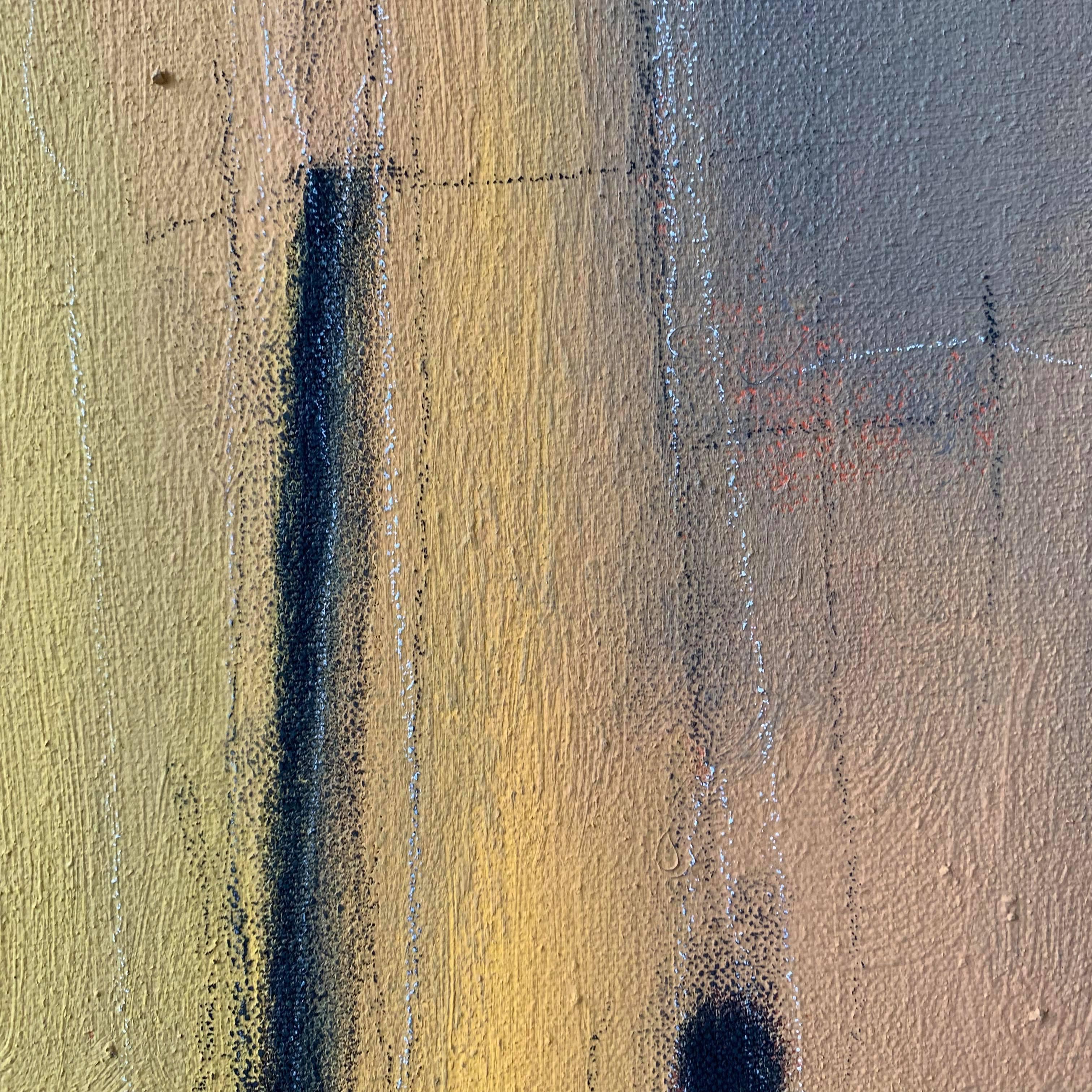 Si tratta di un superbo dipinto a tecnica mista su tela con un forte uso di oli. Di forma quadrata, questo quadro si presta a molti spazi, dando un grande senso di presenza. La spezia pittorica è dominata da blu e gialli con forti linee nere. La
