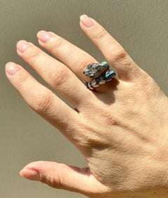 Alexis N. Y. Rose Gold Silver Enamel Gold Sapphire Snake Wrap Ring