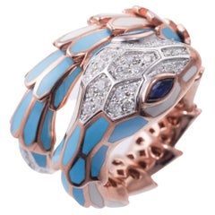 Alexis N. Y. Rose Gold Silver Enamel Gold Sapphire Snake Wrap Ring