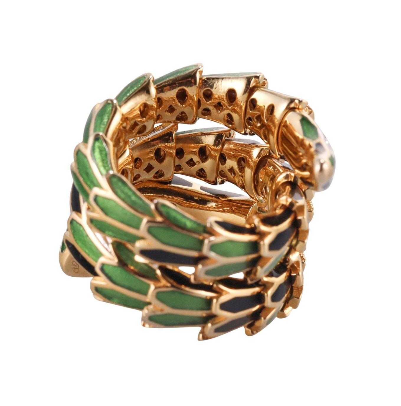 Women's Alexis New York Silver Gold Enamel Diamond Ruby Snake Wrap Ring For Sale