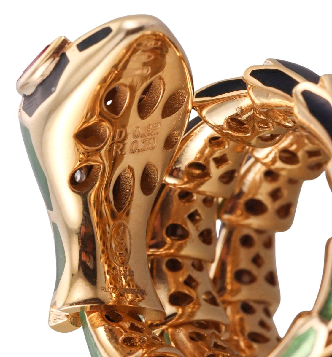 Alexis New York Argento Oro Smalto Diamante Rubino Anello a fascia con serpente in vendita 1