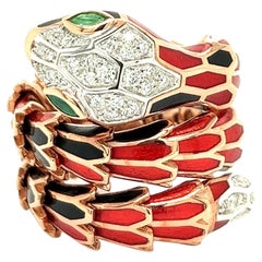 Alexis New York Schlangen-Wrap-Ring, Silber, Gold, Emaille, Diamant und Smaragd