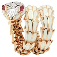 Alexis New York Snake Wrap Ring Silver Gold Enamel Diamond and Ruby