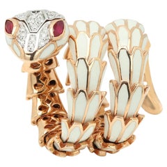 Alexis New York Snake Wrap Ring Silver Gold Enamel Diamond and Ruby