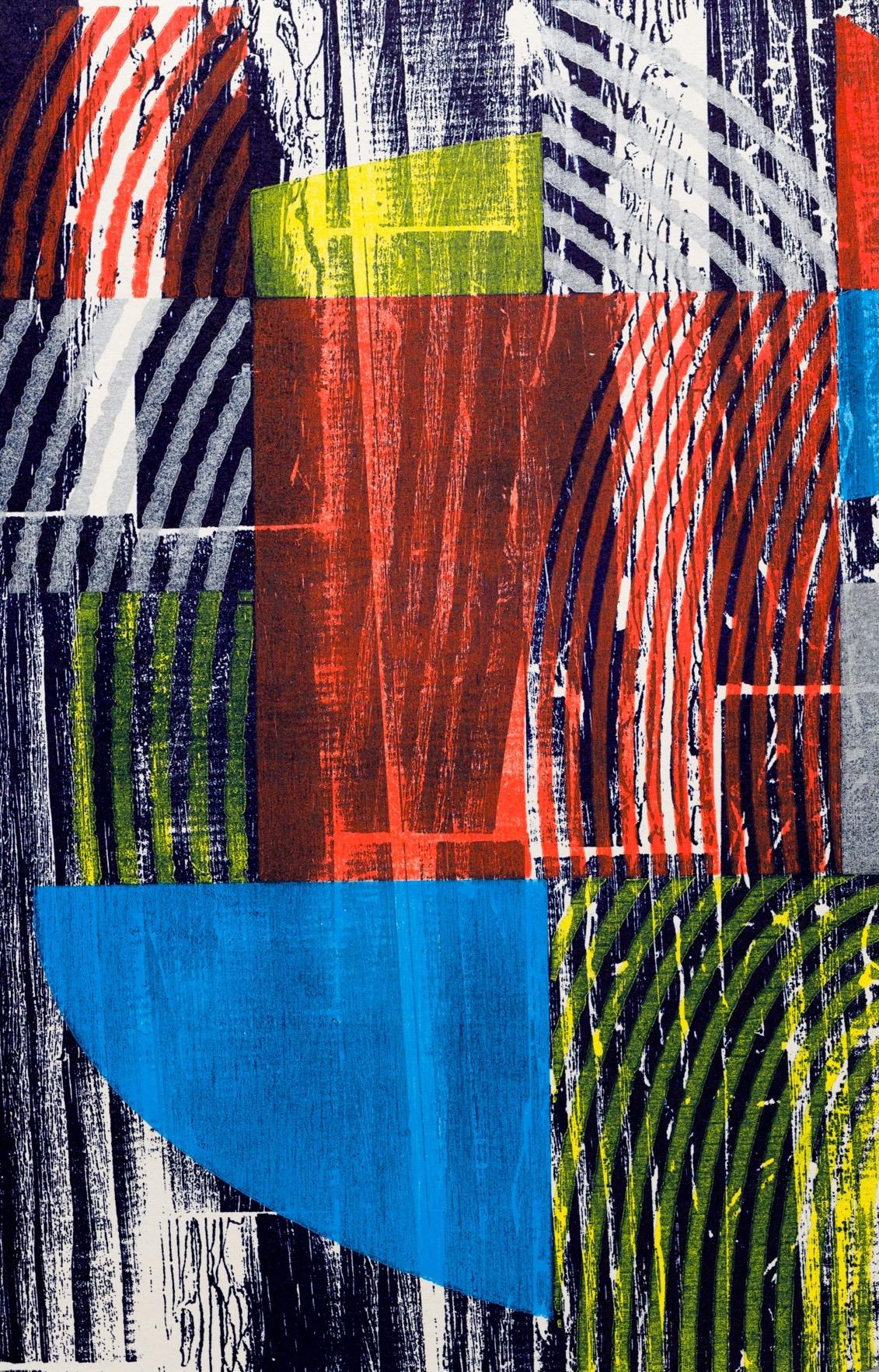 „Blox“, Abstrakte Muster, Geometrische Abstraktion, Holzschnitt Monodruck im Angebot 4