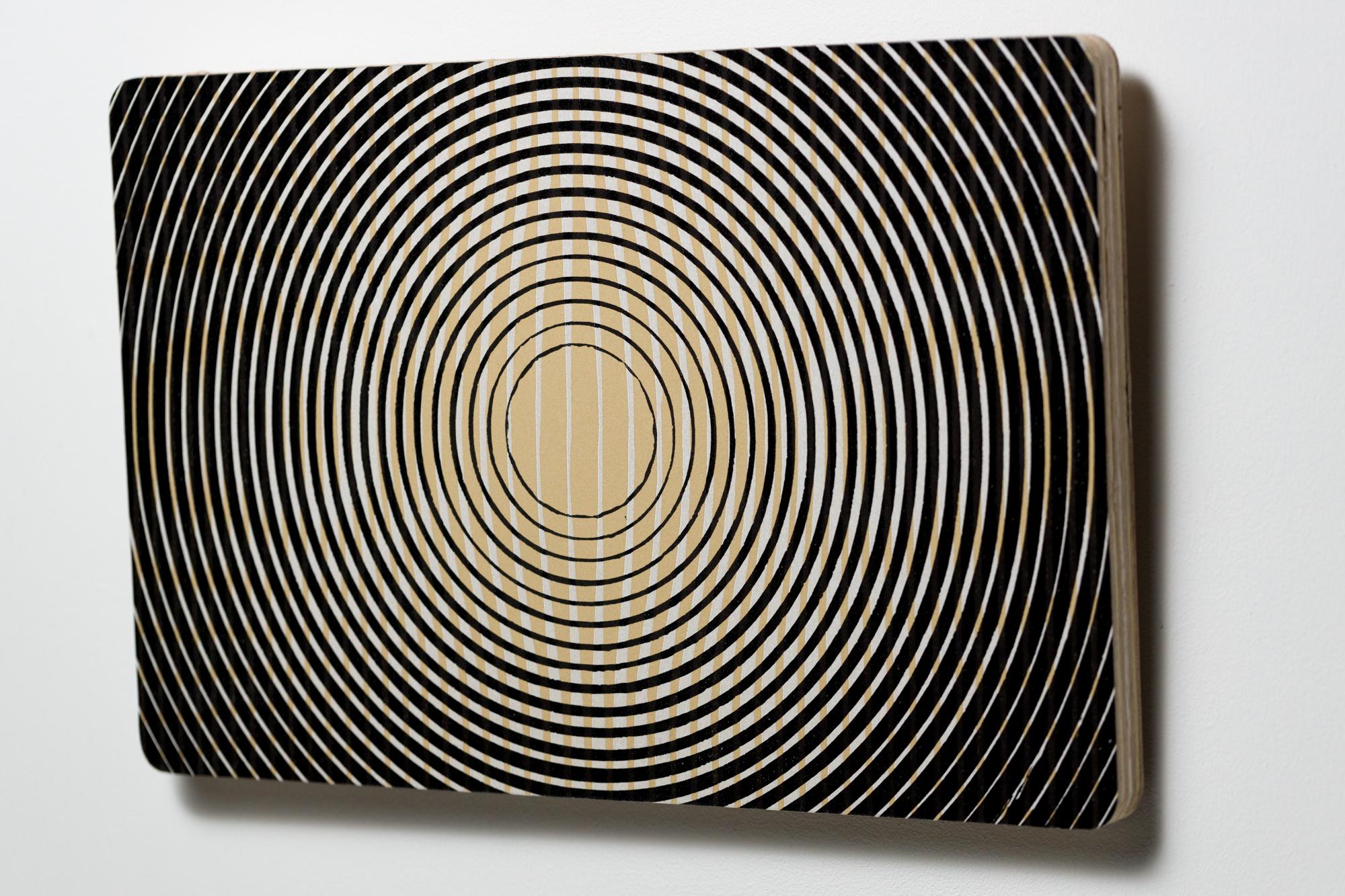 „Follow Me“, Abstrakte Muster, Geometrische Abstraktion, Holzschnitt-Monogramm auf Tafel im Angebot 1