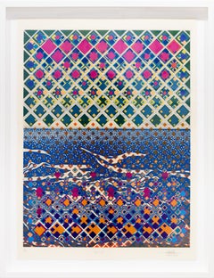 „Huipil III“, Abstrakte Muster, Geometrische Abstraktion, Holzschnitt 