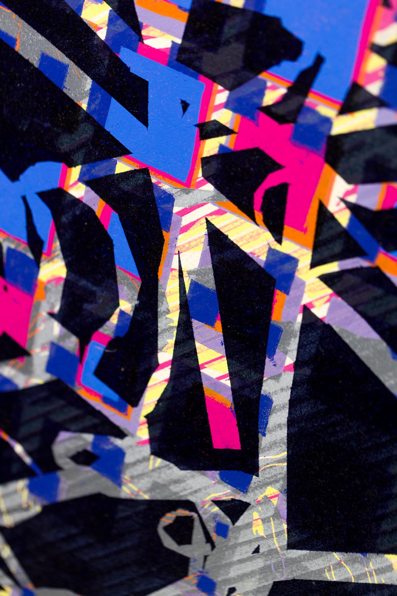 „J.P.'s Trip“, Abstrakte Muster, Geometrische Abstraktion, Holzschnitt-Monogrammdruck  im Angebot 2