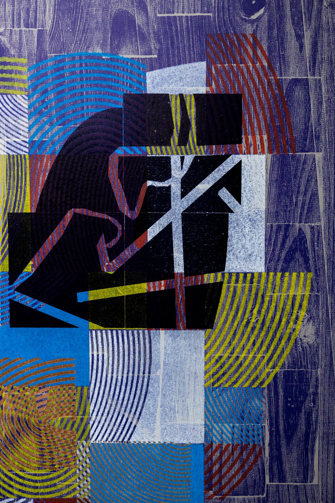 „Philly Street IV“, Abstrakte Muster, Geometrische Abstraktion, Holzschnitt-Monogramm  (Zeitgenössisch), Print, von Alexis Nutini