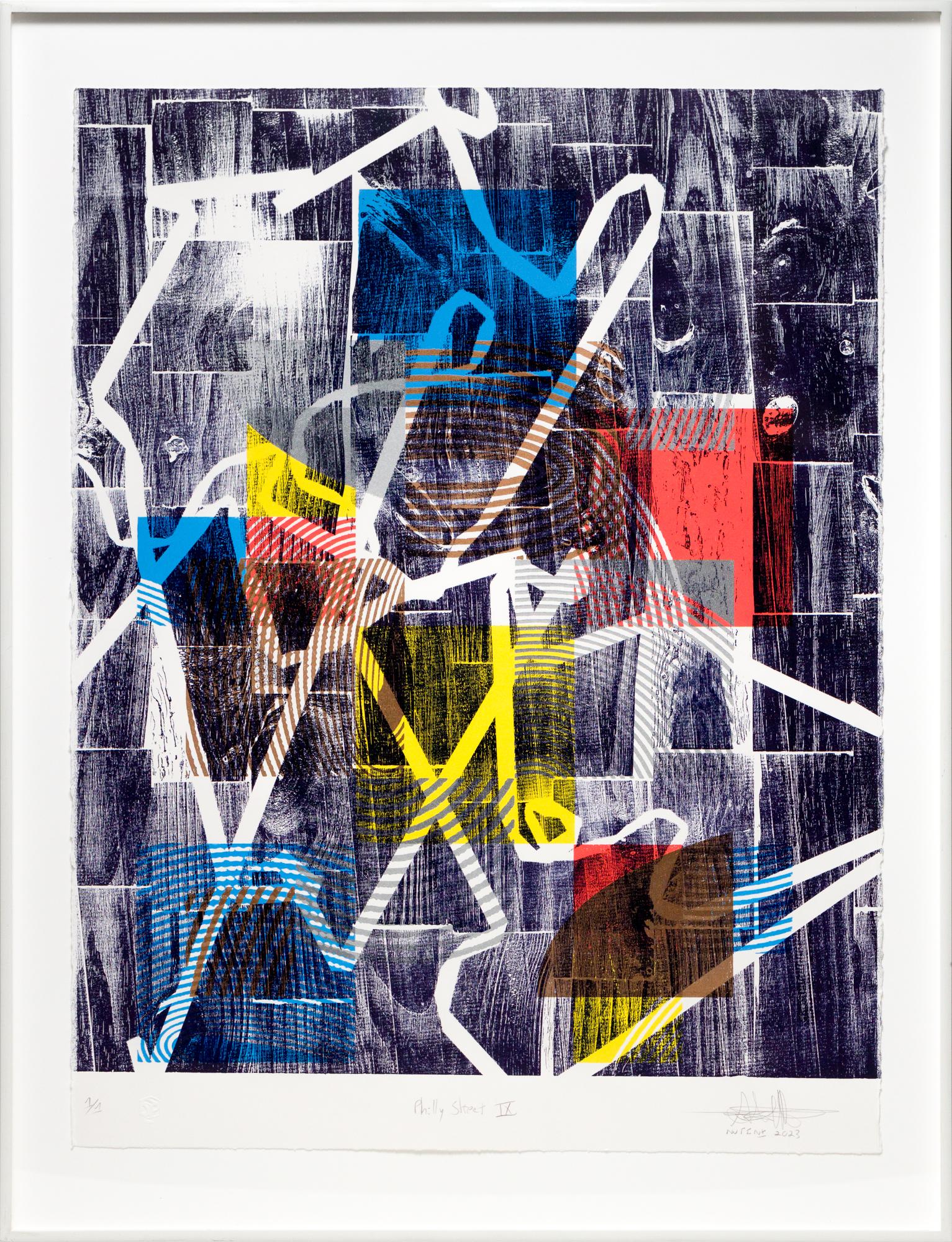 "Philly Street IX (incorniciato)", Modelli astratti, Monoprint, Xilografia - Print di Alexis Nutini