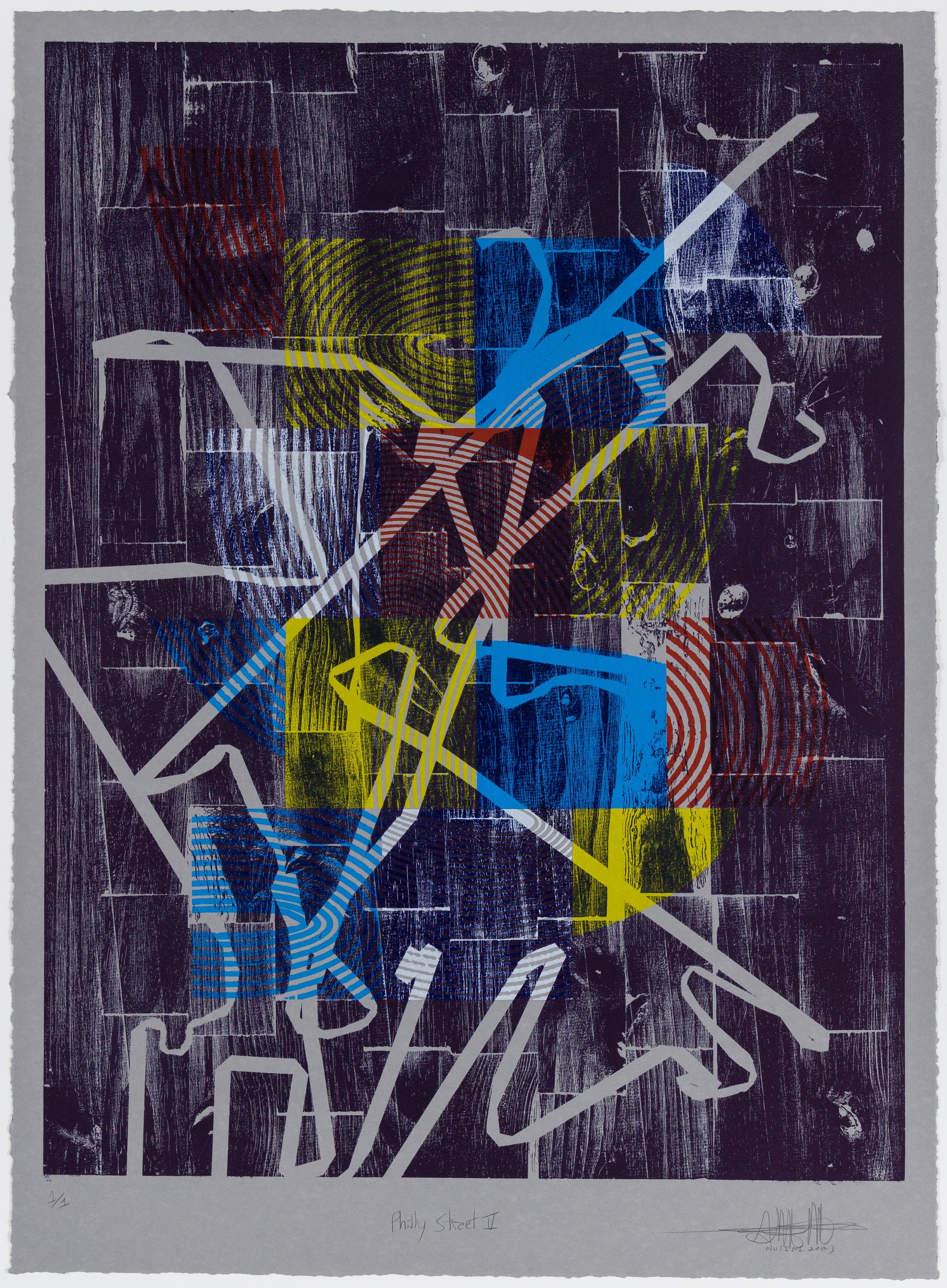 Alexis Nutini Abstract Print - "Philly Street V", Abstract Patterns, Geometric Abstraction, Woodcut Monoprint 
