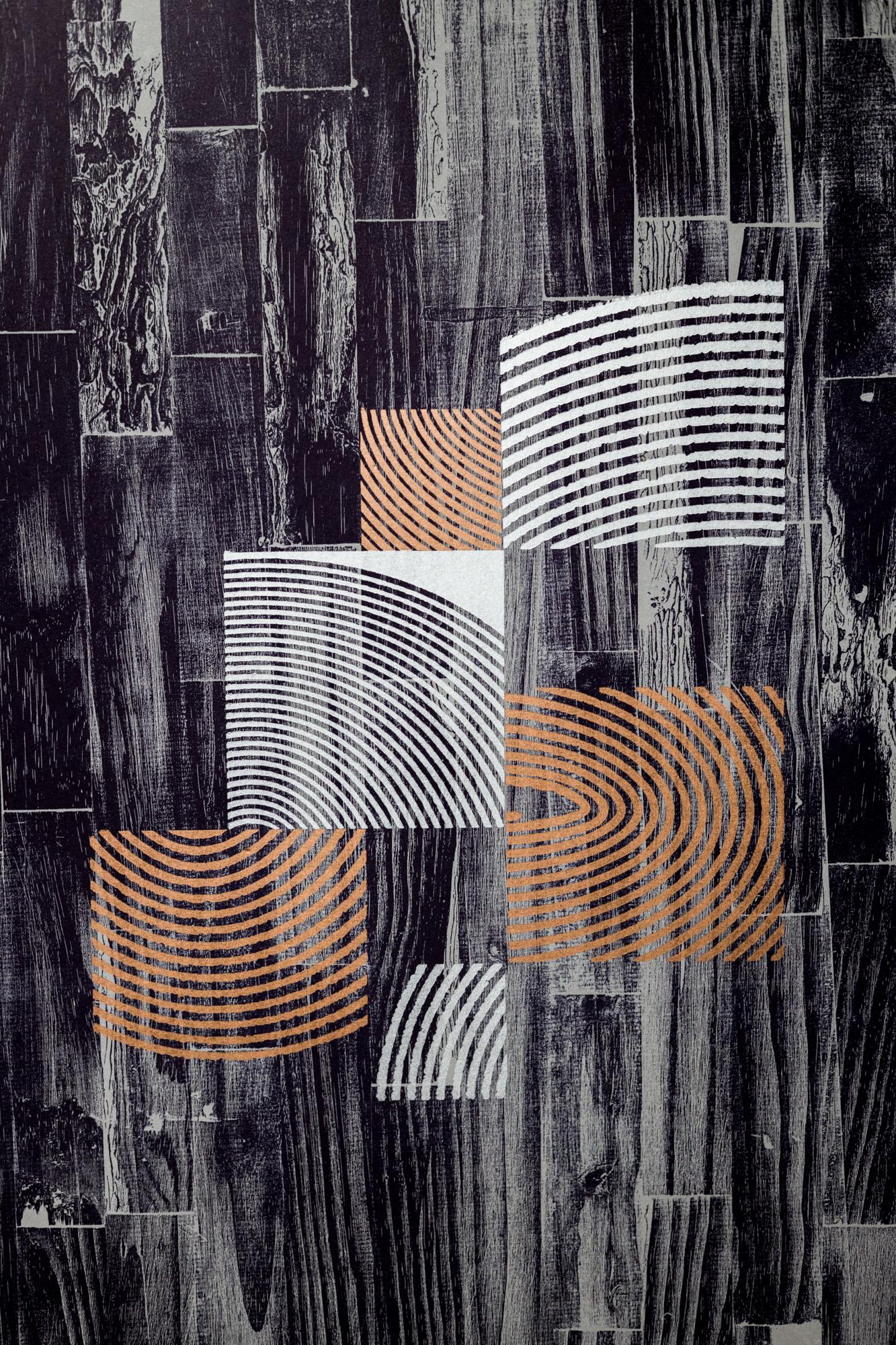 „Philly Street VII“, Abstrakte Muster, Geometrische Abstraktion, Holzschnitt-Monogramm (Zeitgenössisch), Mixed Media Art, von Alexis Nutini