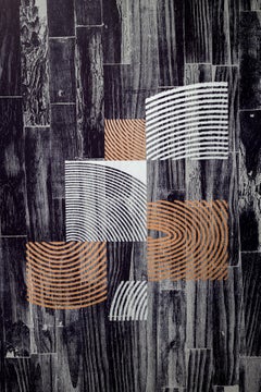 „Philly Street VII“, Abstrakte Muster, Geometrische Abstraktion, Holzschnitt-Monogramm