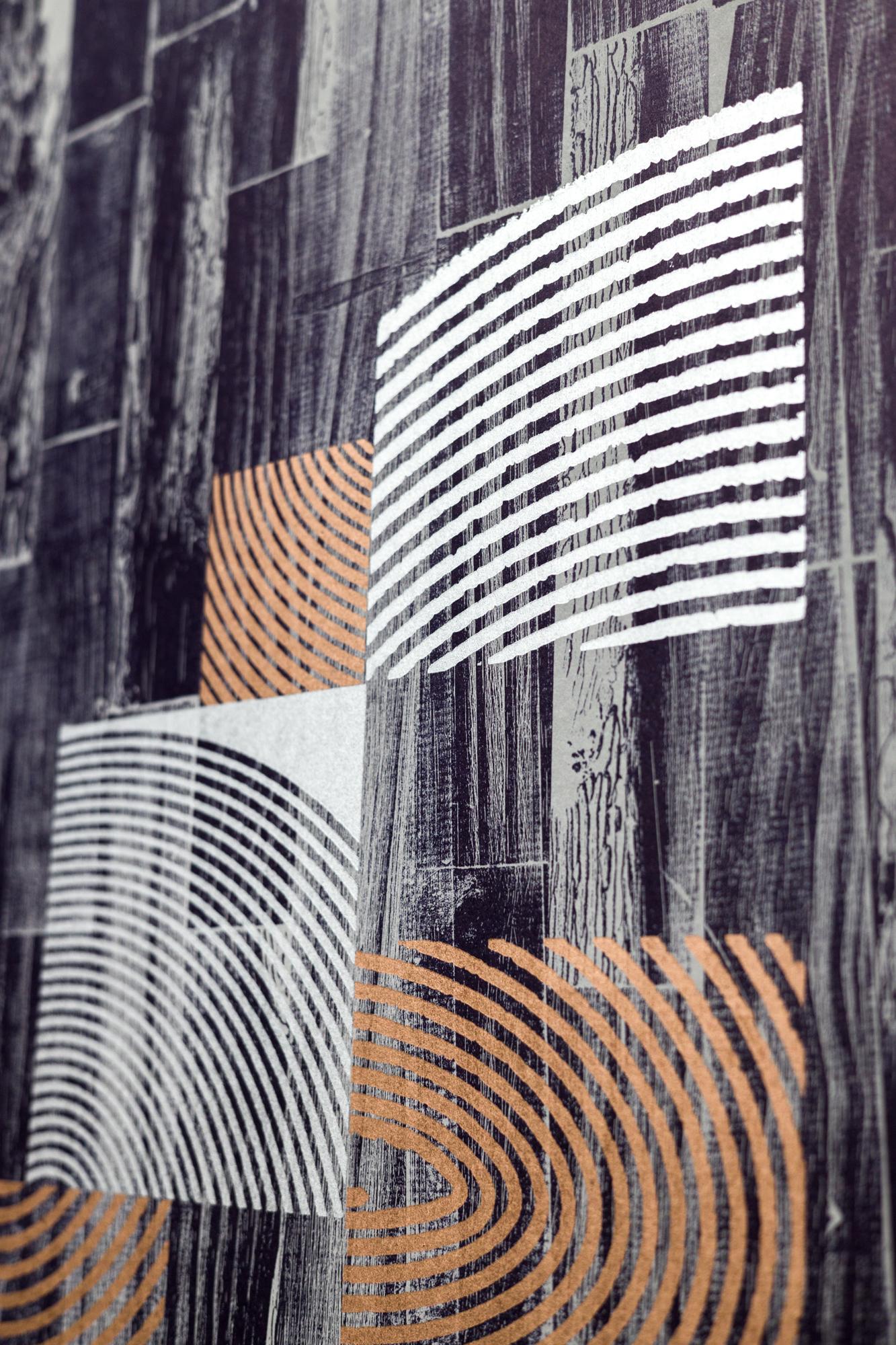 „Philly Street VII“, Abstrakte Muster, Geometrische Abstraktion, Holzschnitt-Monogramm im Angebot 1