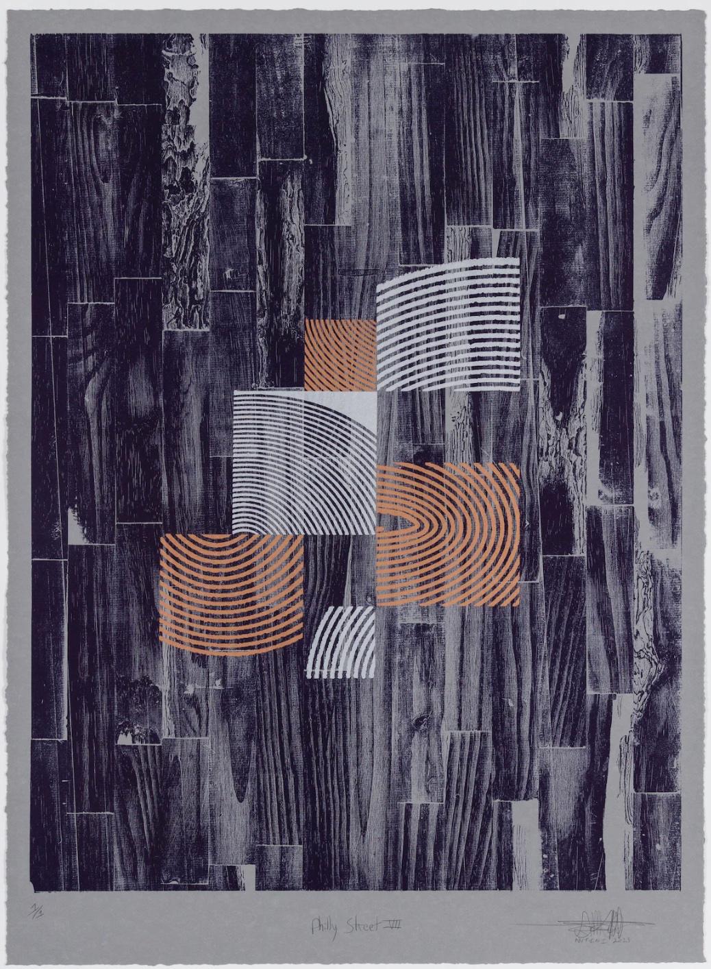 « Philly Street VII », motifs abstraits, abstraction géométrique, monogravure sur bois