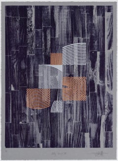 „Philly Street VII“, Abstrakte Muster, Geometrische Abstraktion, Holzschnitt-Monogramm