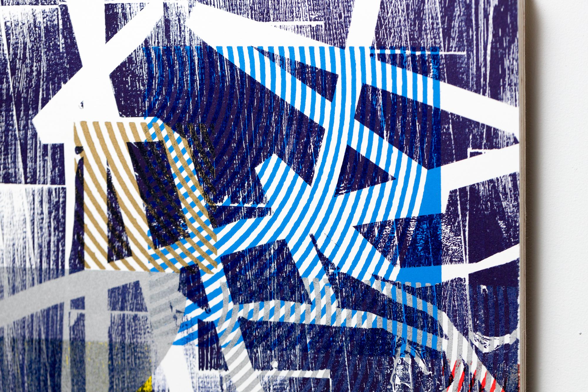 „Streets Of“, Abstrakte Muster, Geometrische Abstraktion, Holzschnitt Monodruck  im Angebot 1